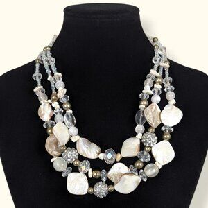 3-Strand Beaded Abalone & Crystal Beaded Necklace